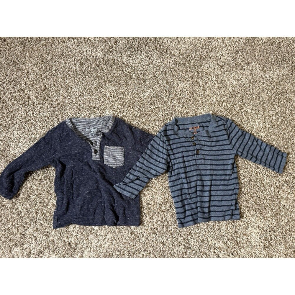 Cat & Jack Toddler Boys Henley Shirt Lot 18M Long Sleeve Blue Cotton Tops